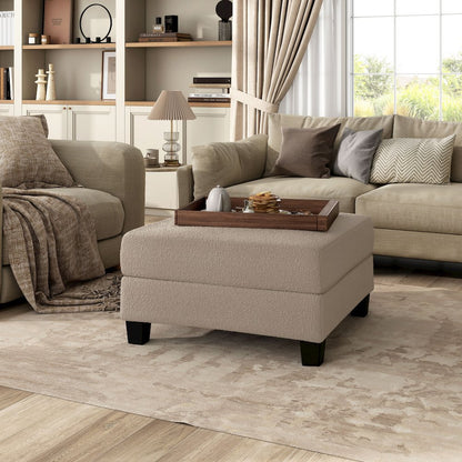 Reese Wood Frame Fabric Storage Ottoman, Beige