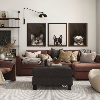Reese Wood Frame Fabric Storage Ottoman, Grey
