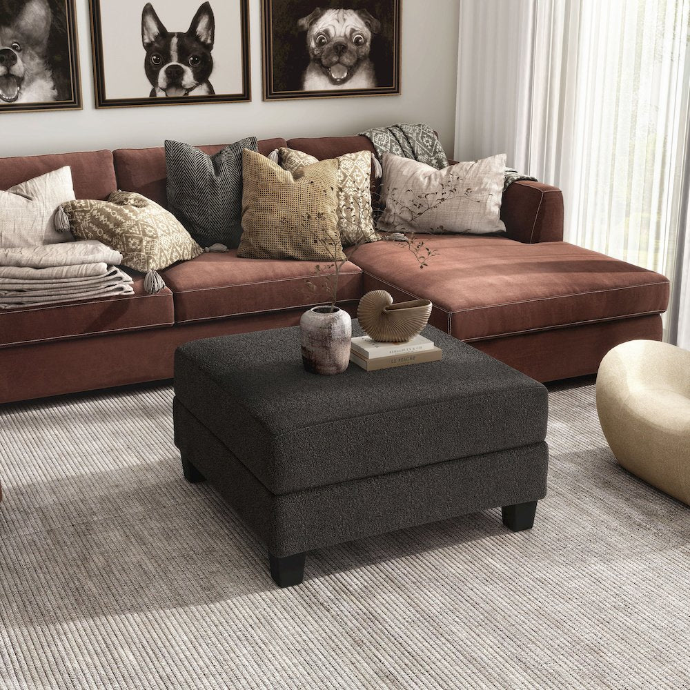Reese Wood Frame Fabric Storage Ottoman, Grey