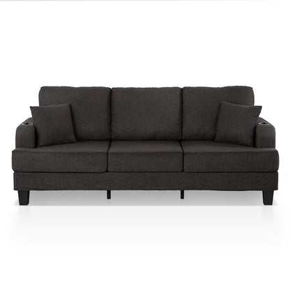 Reese Wood Frame Fabric Sofa with Cup Holders and USBs, Grey
