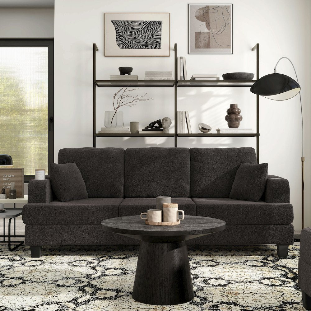 Reese Wood Frame Fabric Sofa with Cup Holders and USBs, Grey