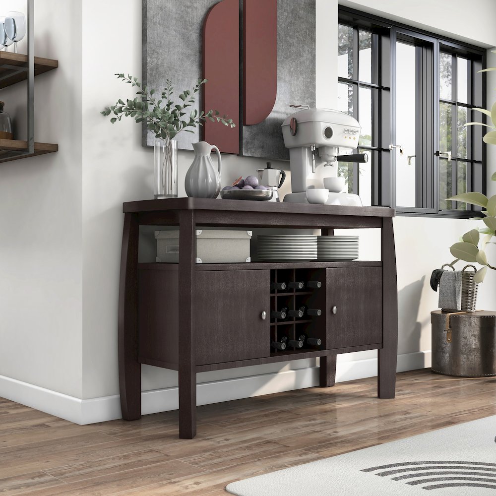 Mendota Wood Buffet Table with Wine Rack in Espresso