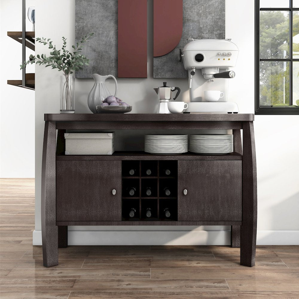 Mendota Wood Buffet Table with Wine Rack in Espresso