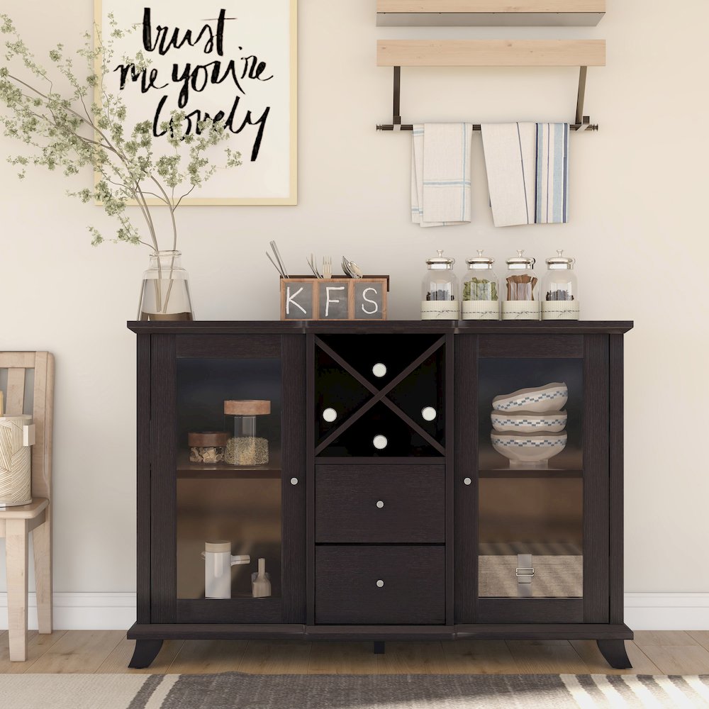 Anglex Wood Buffet with Wine Rack in Cappuccino