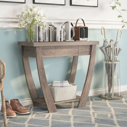Quaint Modern Wood 1-Drawer Console Table in Light Oak
