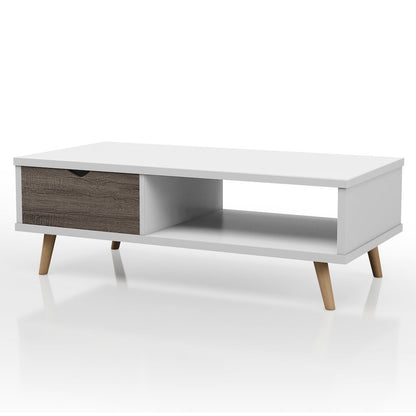 Paulson Wood 1-Drawer Coffee Table in White and Dark Gray