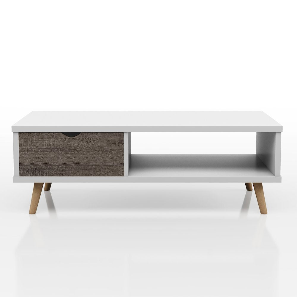 Paulson Wood 1-Drawer Coffee Table in White and Dark Gray