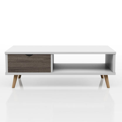 Paulson Wood 1-Drawer Coffee Table in White and Dark Gray