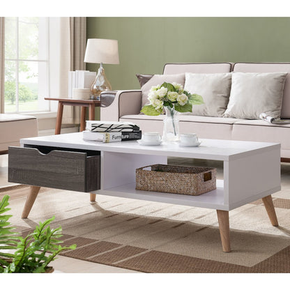 Paulson Wood 1-Drawer Coffee Table in White and Dark Gray