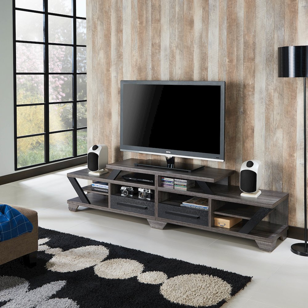 Dixon Rustic Wood 82-Inch TV Stand in Distressed Gray