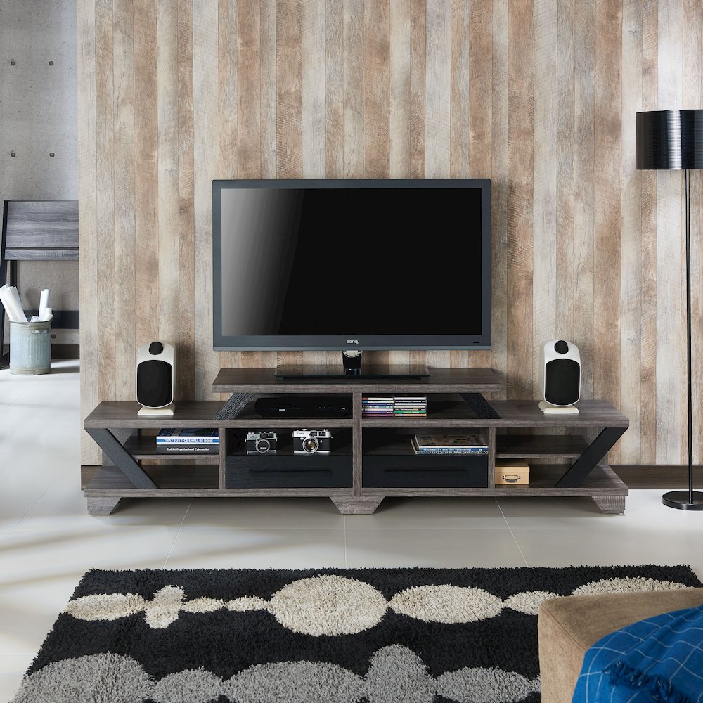 Dixon Rustic Wood 82-Inch TV Stand in Distressed Gray
