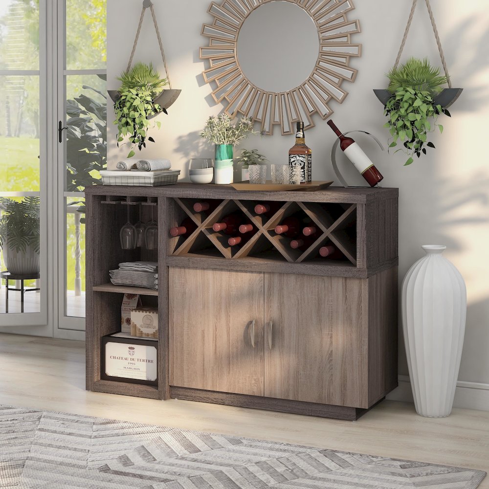 Sauterne Wood Multi-Storage Buffet in Distressed Gray