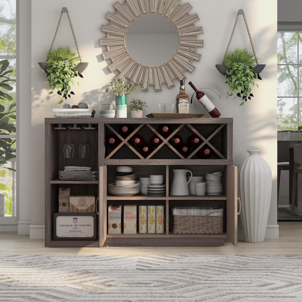 Sauterne Wood Multi-Storage Buffet in Distressed Gray