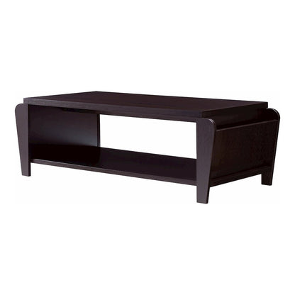 Allium Wood Coffee Table with Magazine Rack in Cappuccino