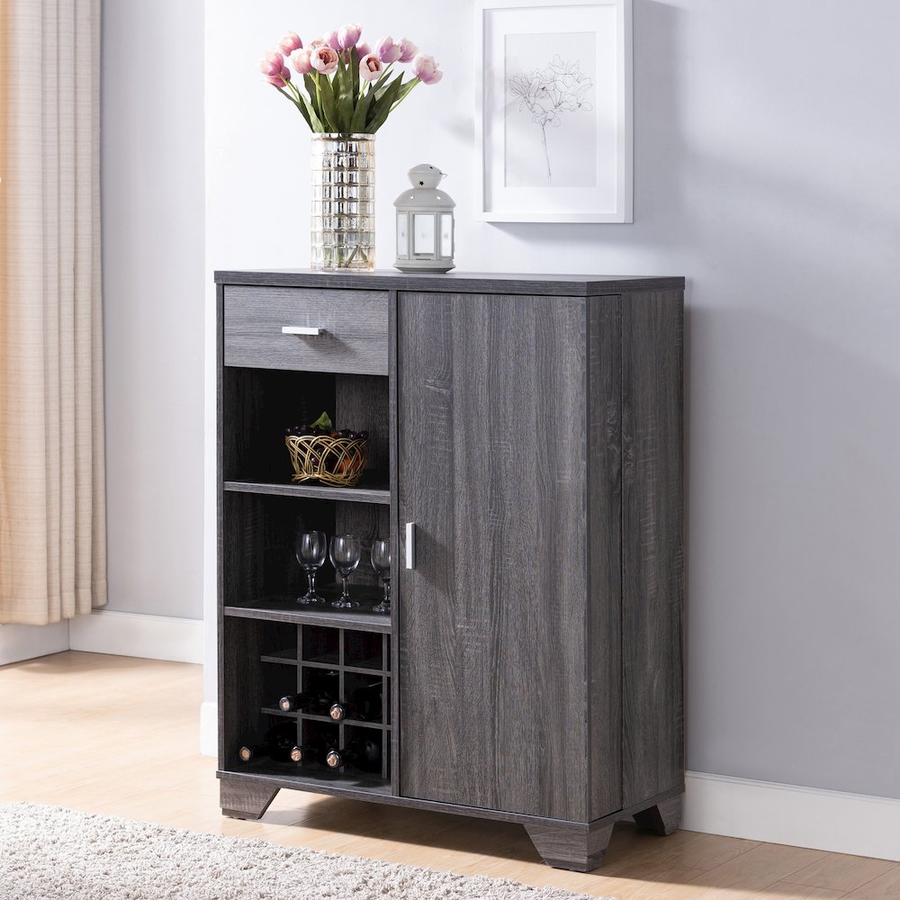 Morchi Modern Wood 12-Bottle Buffet in Dark Gray