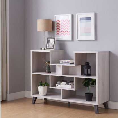 Nova Wood 6-Shelf Display Console Table in White Oak