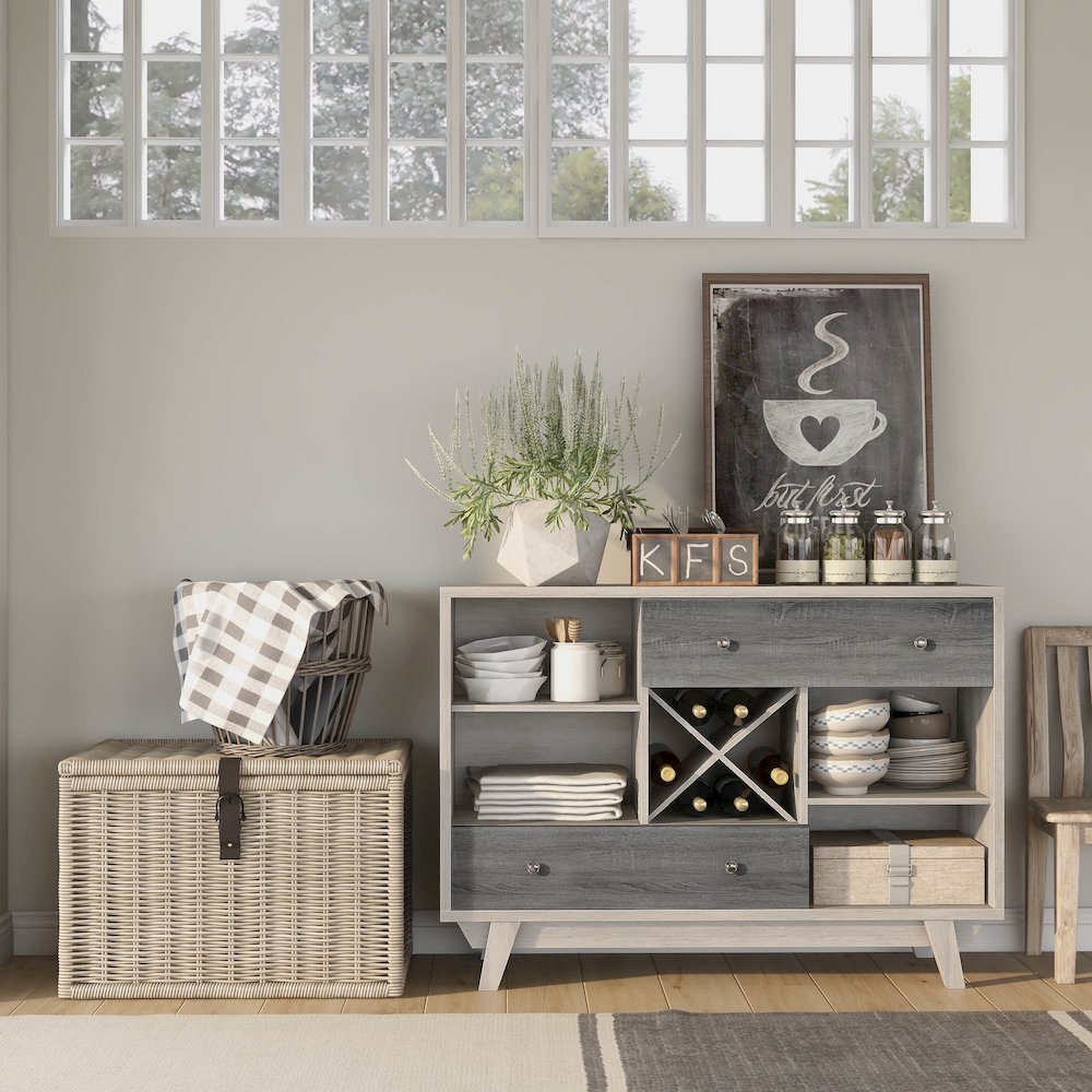 Tannery Wood Multi-Storage Buffet in Distressed Gray