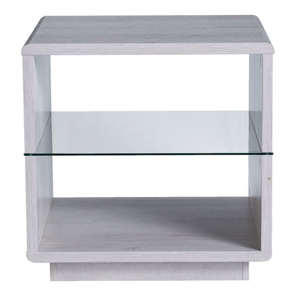Celma Wood 2-Shelf End Table in White Oak