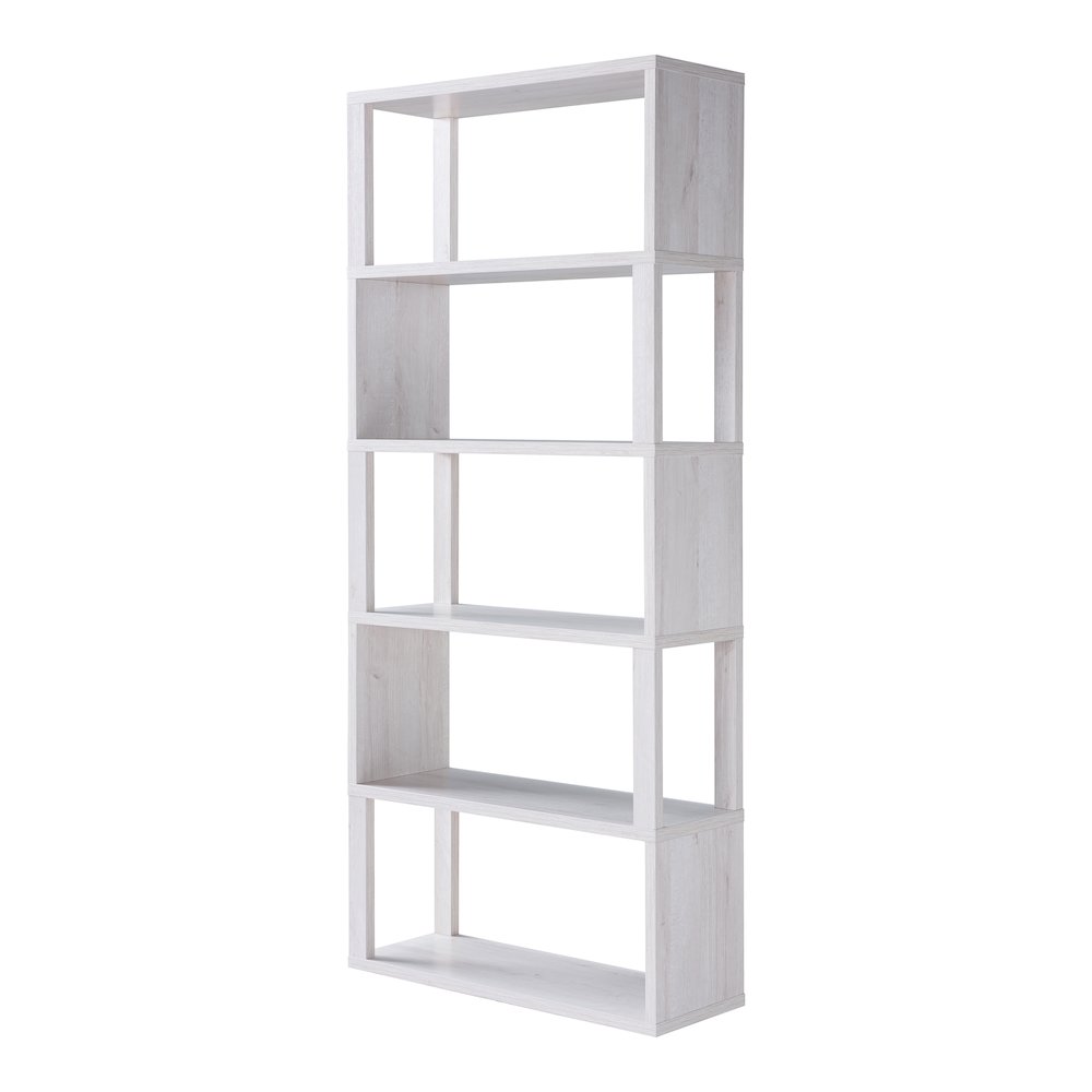 Deini Transitional Wood 5-Shelf Bookcase in White Oak