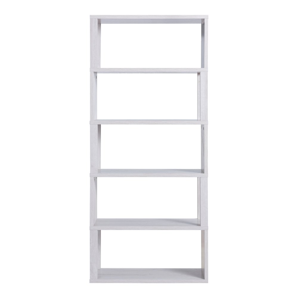 Deini Transitional Wood 5-Shelf Bookcase in White Oak