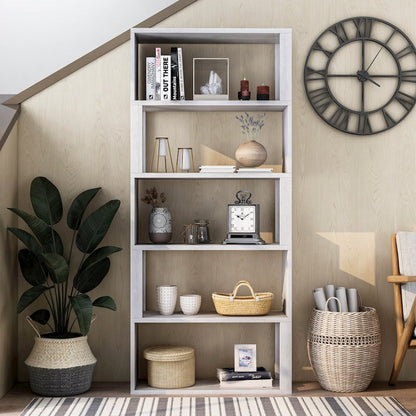 Deini Transitional Wood 5-Shelf Bookcase in White Oak