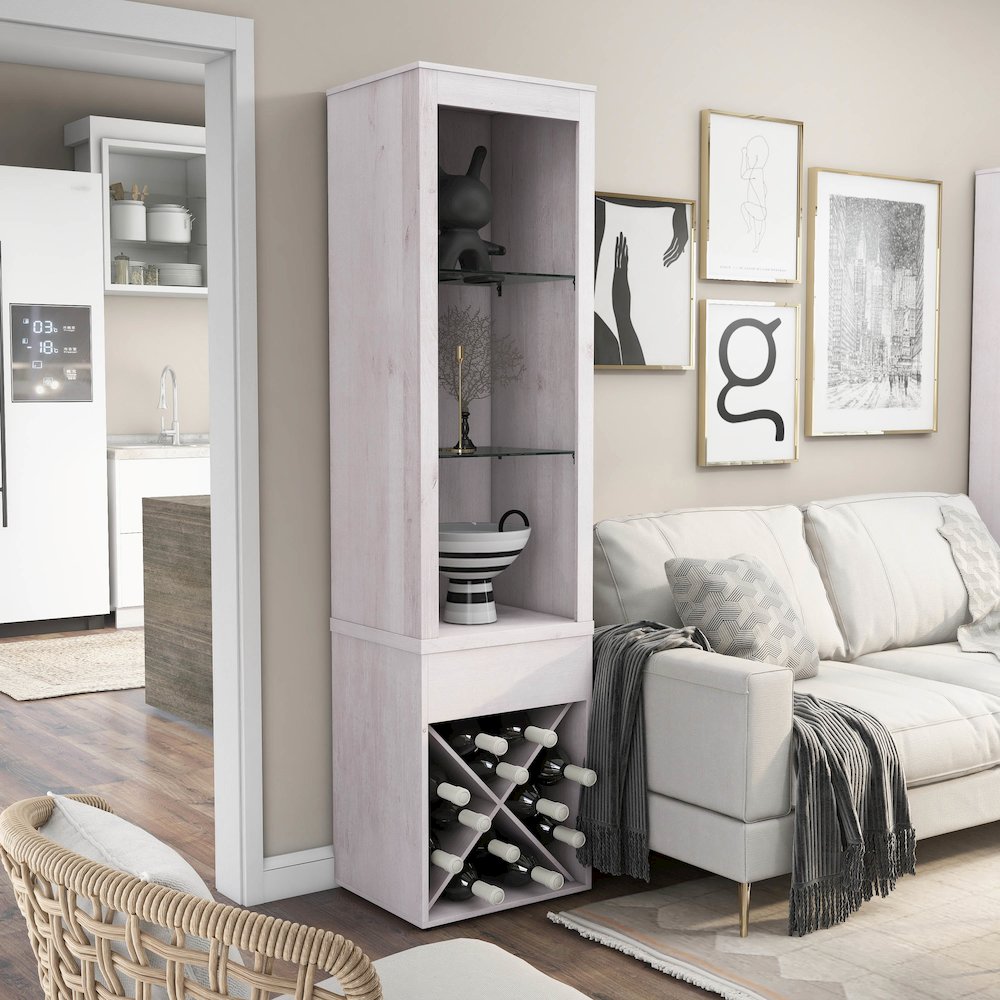 Mette Transitional Wood Multi-Storage Curio in White Oak