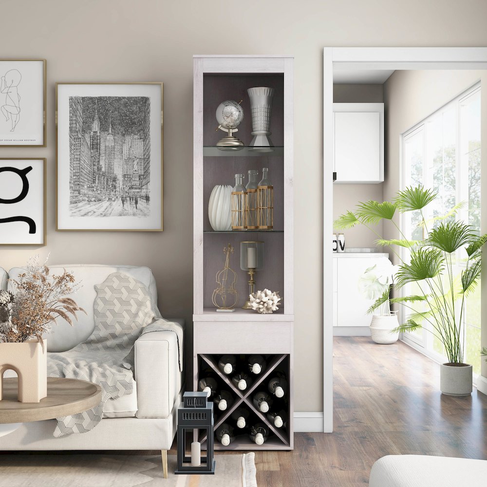 Mette Transitional Wood Multi-Storage Curio in White Oak