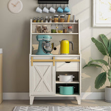 Birch Wood Baker Rack with Sliding Door in White Oak