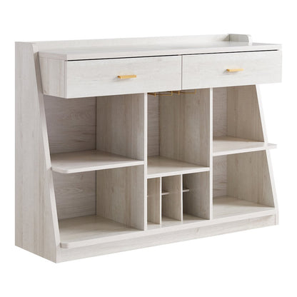 Flyn Wood Multi-Storage Wine Cabinet in White Oak
