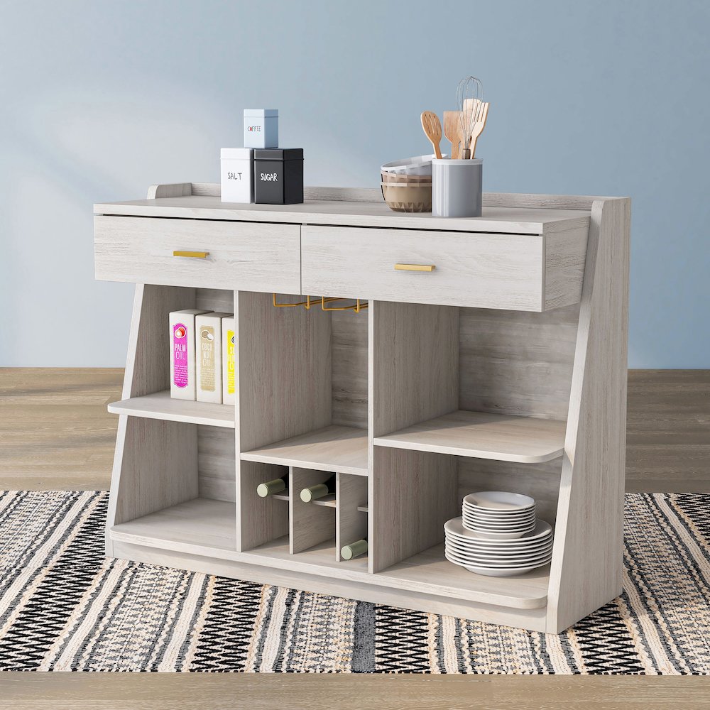 Flyn Wood Multi-Storage Wine Cabinet in White Oak