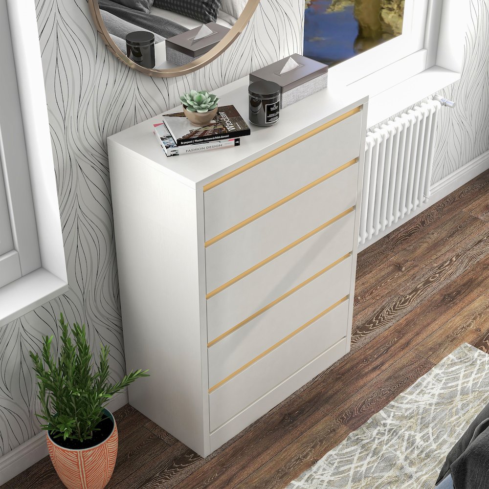 Kaol Modern Wood 5-Drawer Chest in White