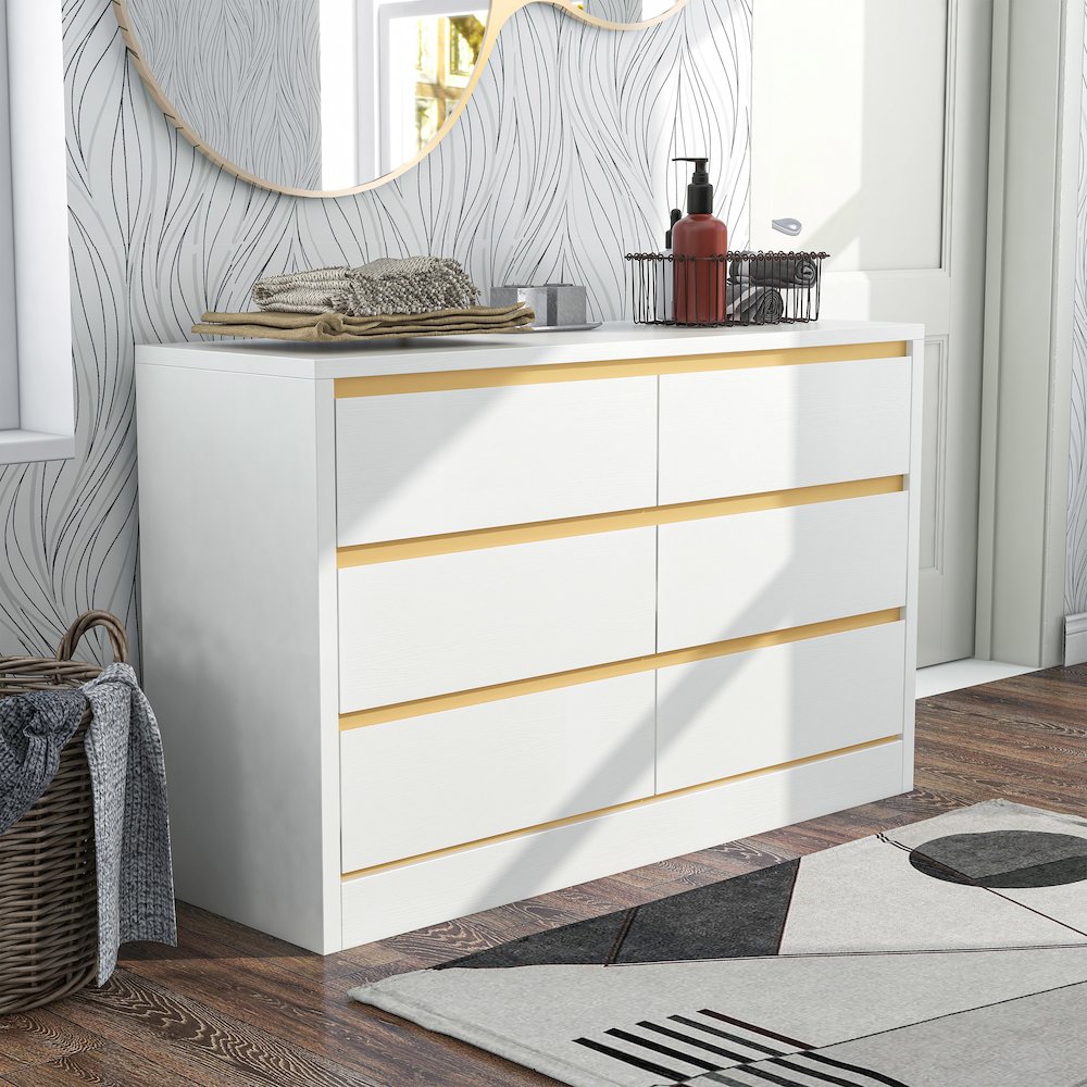 Verent Modern Wood 6-Drawer Dresser in White