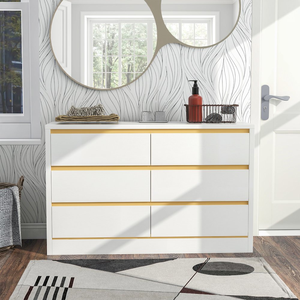 Verent Modern Wood 6-Drawer Dresser in White