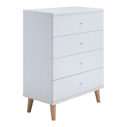 Pives Mid-Century Modern Wood 4-Drawer Chest in White