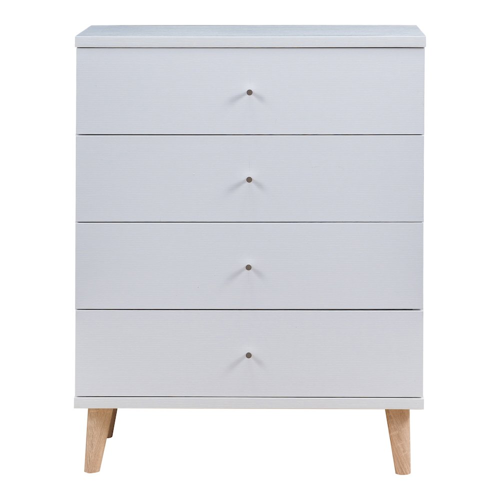 Pives Mid-Century Modern Wood 4-Drawer Chest in White