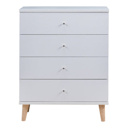 Pives Mid-Century Modern Wood 4-Drawer Chest in White