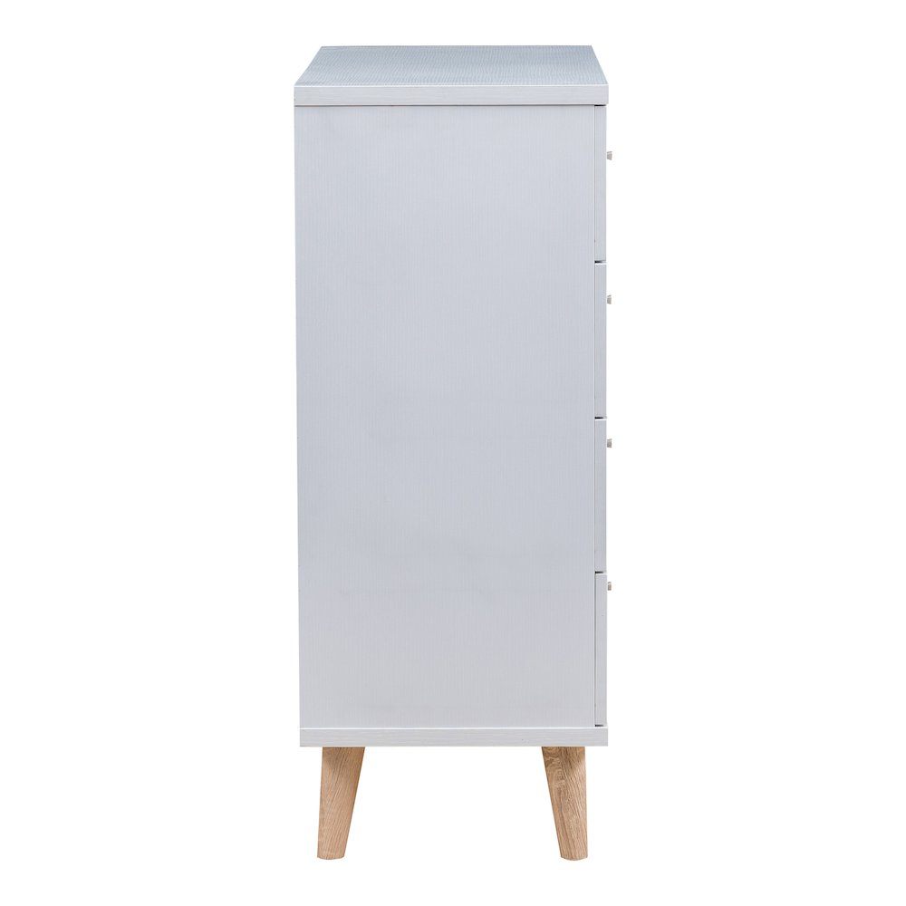 Pives Mid-Century Modern Wood 4-Drawer Chest in White