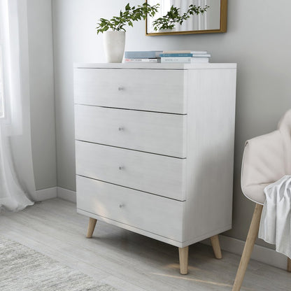 Pives Mid-Century Modern Wood 4-Drawer Chest in White