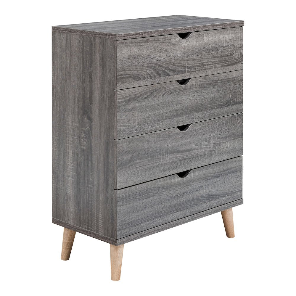 Pives Mid-Century Modern Wood 4-Drawer Chest in Dark Gray