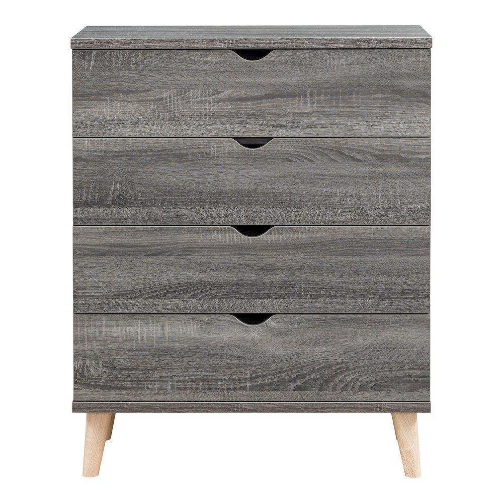 Pives Mid-Century Modern Wood 4-Drawer Chest in Dark Gray