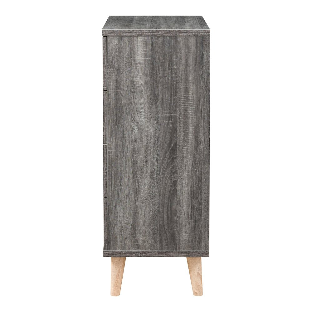 Pives Mid-Century Modern Wood 4-Drawer Chest in Dark Gray