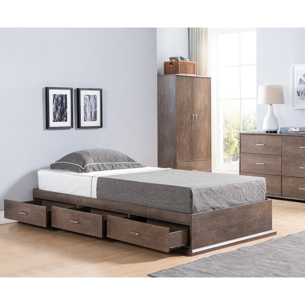 Fretzer Modern Brown 3-Drawer Storage Platform Bed