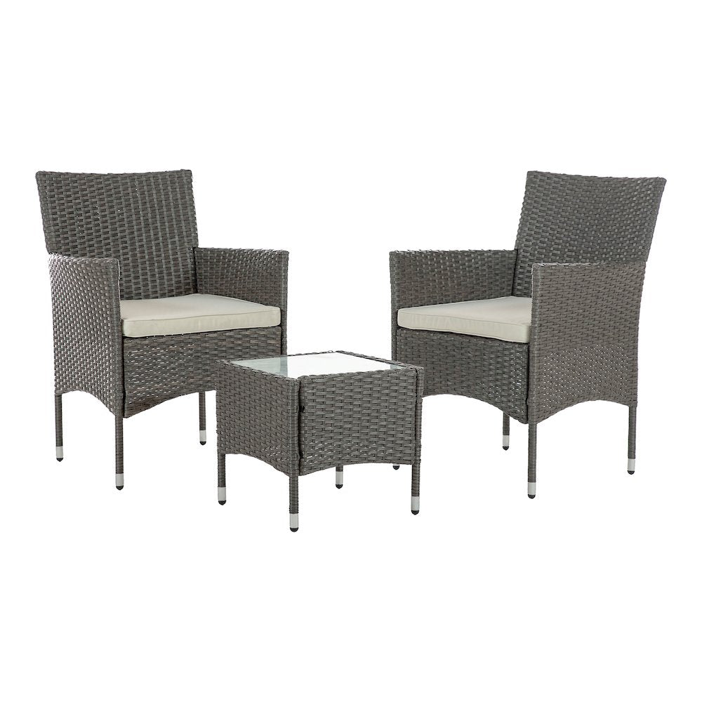 Fields 3-Piece Bistro Set in Gray PE Wicker / Rattan