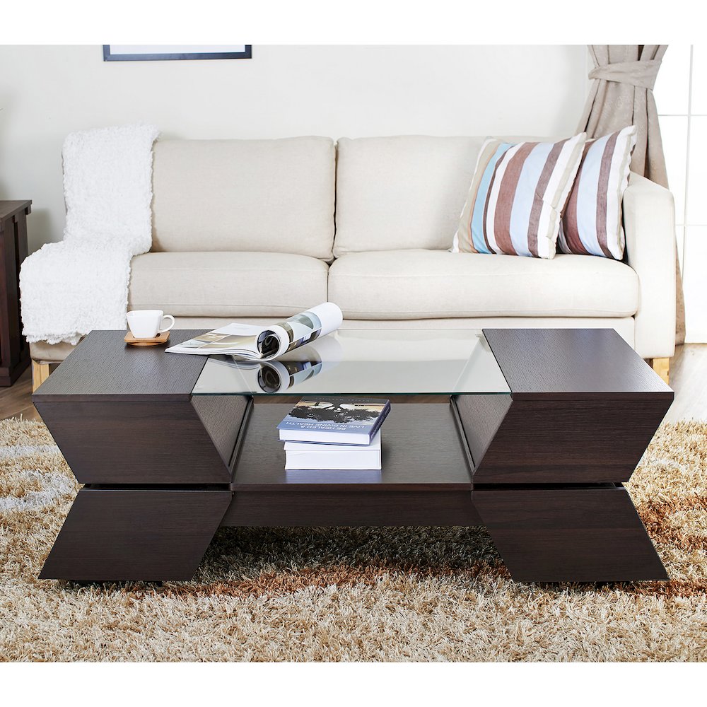 Addison Contemporary Wood Storage Coffee Table in Espresso
