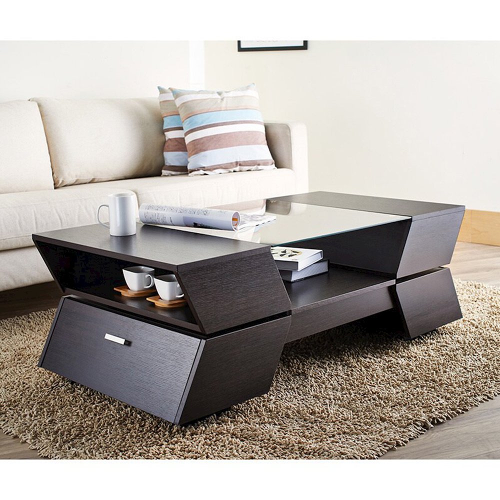 Addison Contemporary Wood Storage Coffee Table in Espresso