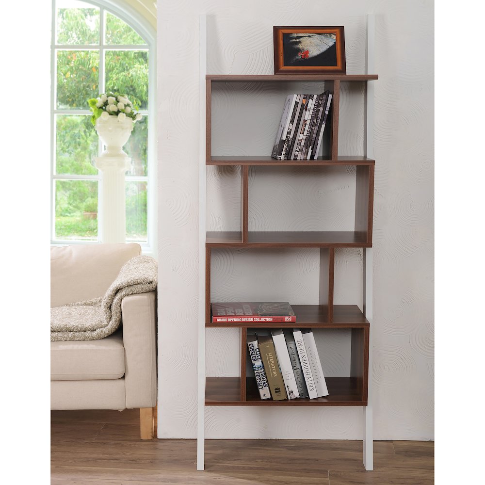 Lili Contemporary Wood 4-Shelf Bookcase in Light Walnut