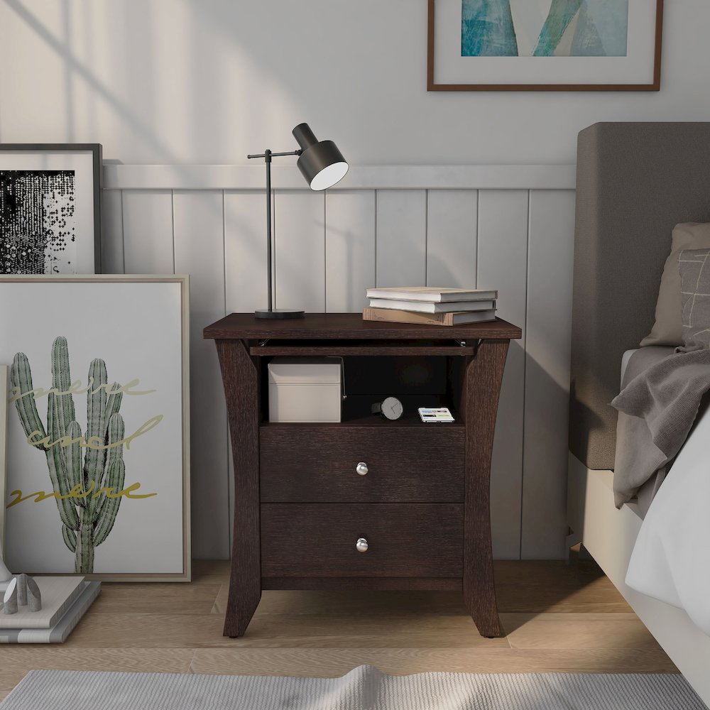 Grover Wood 2-Drawer End Table with Tray in Espresso