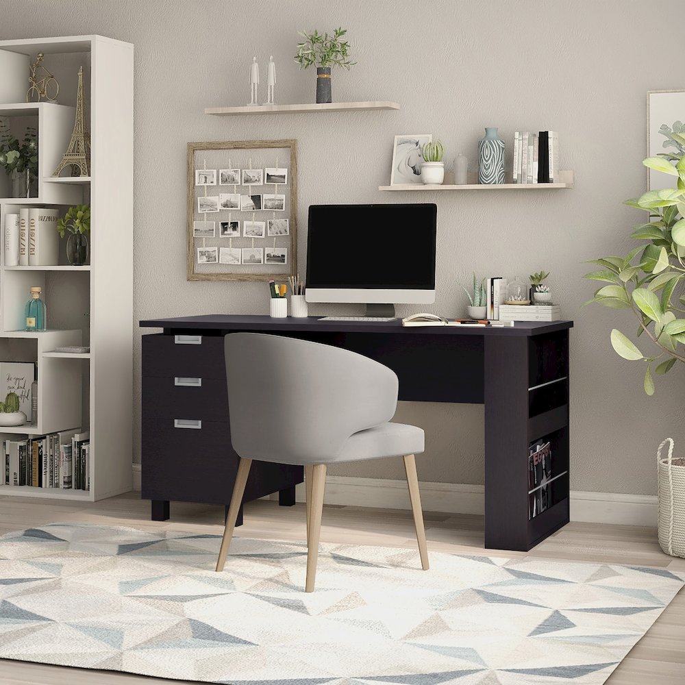 Nickolas Modern Wood 3-Drawer Office Desk in Espresso
