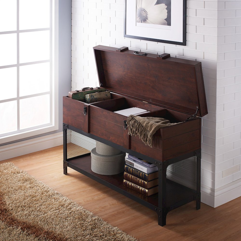 Alda Wood Lift Top Console Table in Vintage Walnut