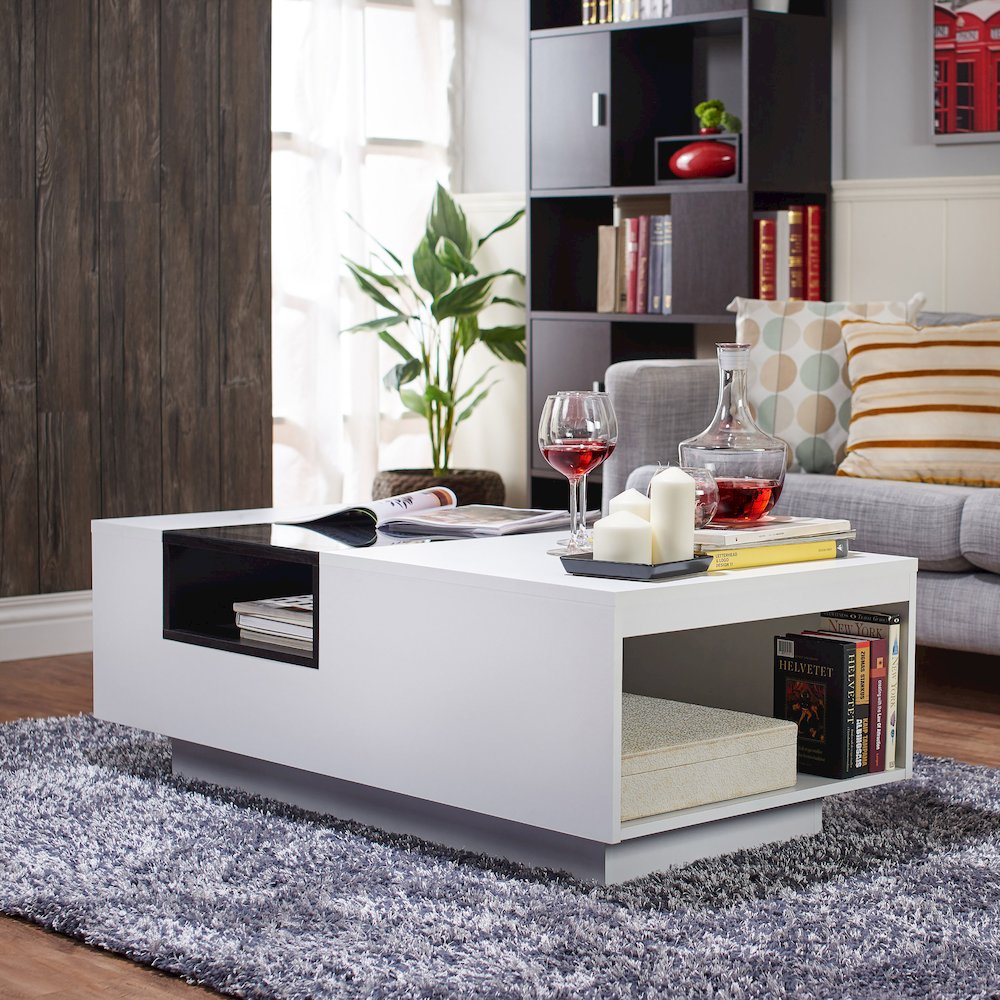 Sydney Modern Wood Storage Coffee Table in White and Black
